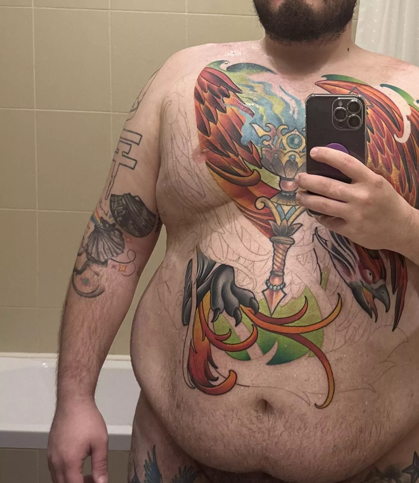 Got some fresh ink, who’s gonna rub cream onto my belly? 💧 posted by inkedchub