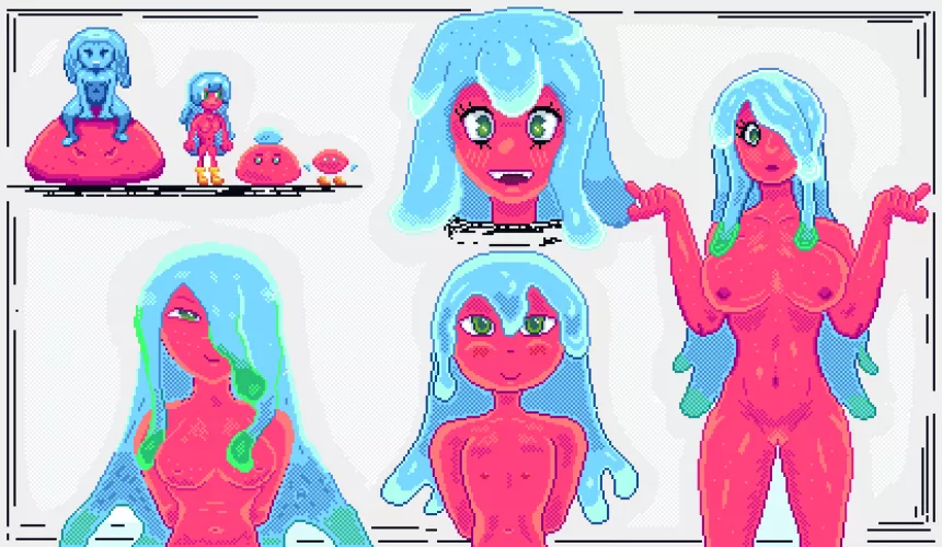 Slime-girl in different sizes [Pixel art by @darkinjection] by Darkinjection