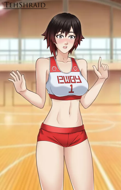 Ruby is a little embarrassed to wear Beacon`s gym uniform [TehShraid] by Lakas1236547