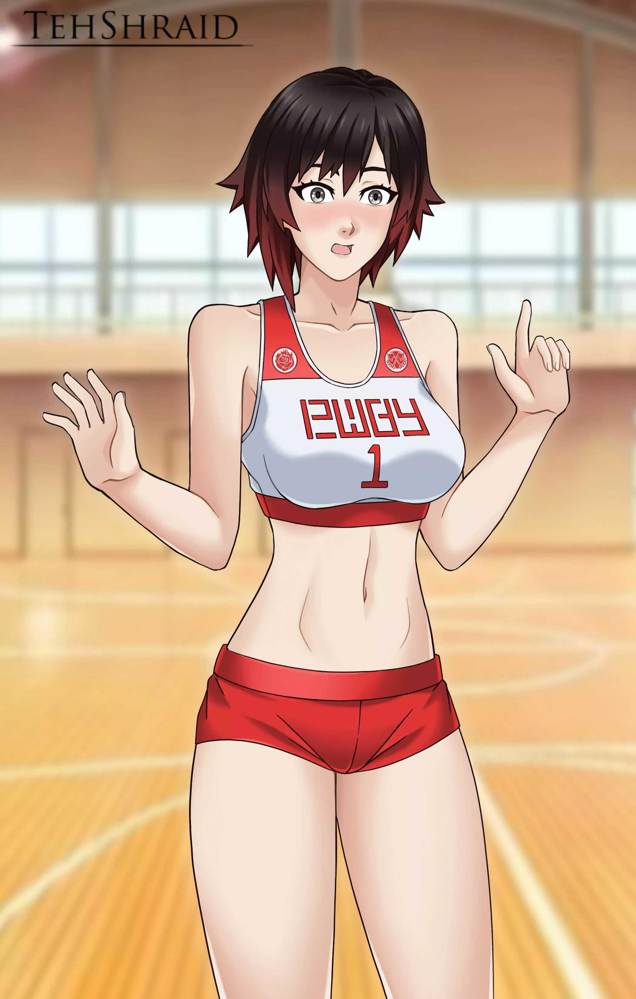 Ruby is a little embarrassed to wear Beacon`s gym uniform [TehShraid] posted by Lakas1236547