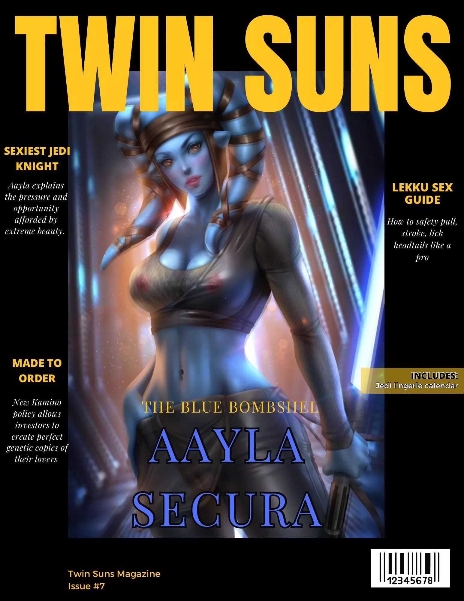 (Ayuasap)(OC) Aayla Secura graces the cover of Twin Suns Magazine Issue #7 after being named “Sexist Jedi Knight” posted by yourguybread