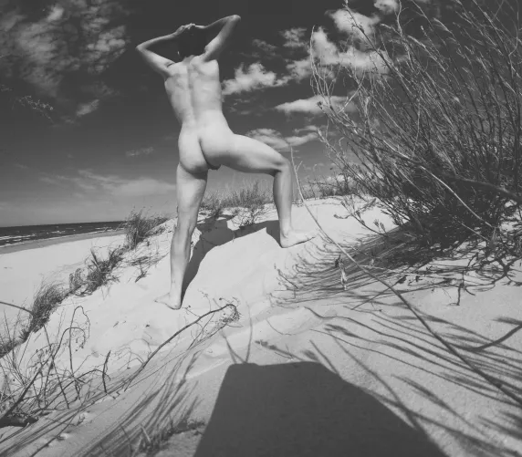 Stretching on the beach (m) by saguaro1391