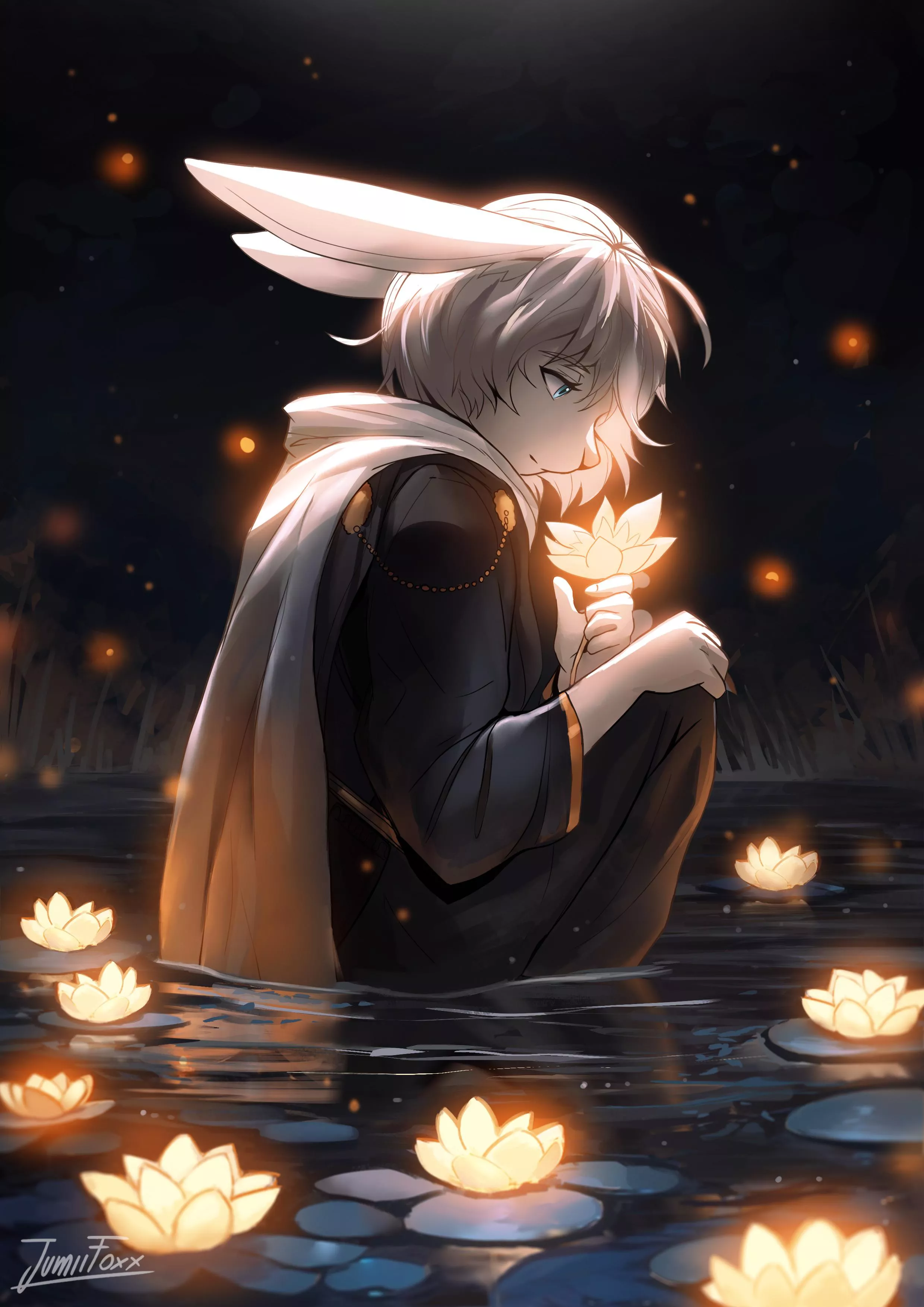 (Art by me) Second time drawing rabbits! This one was a commission, I hope you like it 🪷 (more art on my Twitter @JumiiFoxx) 🦊 posted by JumiiFoxx