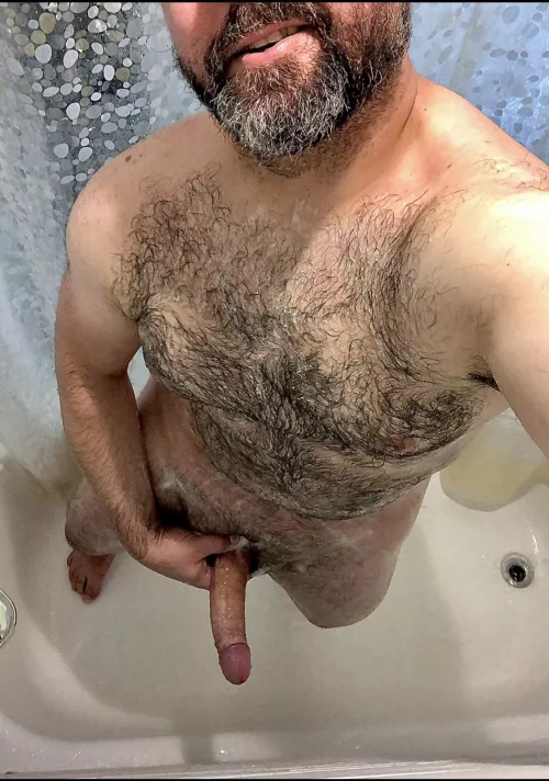 Bigger Dads do take up much more space in the shower, but if you’d like to join, I know a fun way to make another 8” of space for you. (43) by DeepnDelicious8