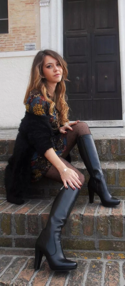 Black Leather Knee Highs by SleepilyAwake2