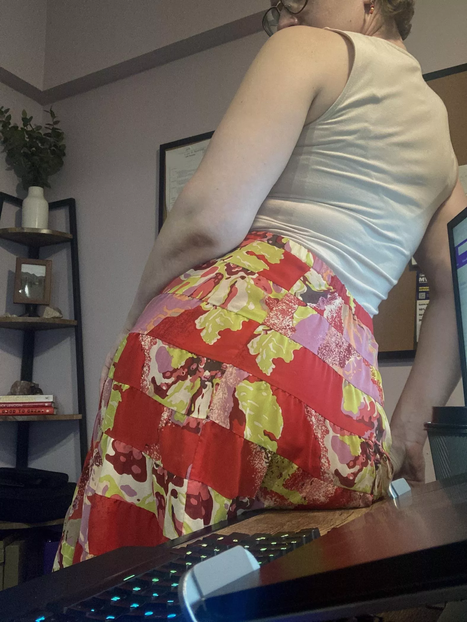 Nerdy gal with flashy pants showing off some back bra lines posted by BrownCrow11