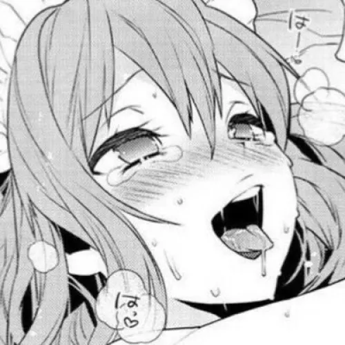 Lf Mono Source: 1girl, blush, tears, open mouth, drooling, sweat, upper teeth only, tongue out, hair between eyes, long hair, light hair, forgien text, face, close up by saheel007