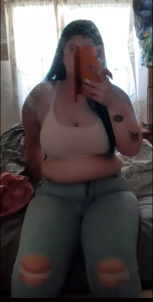 These jeans are super tight now! Massive muffin top 🥺 I just can't stop eating! My partner is a massive feeder aswell... I need to accept these consequences of my actions! Haha! Do you still think I'm worthy with my rolls, muffin top and more rolls? by IllegalUnicorn