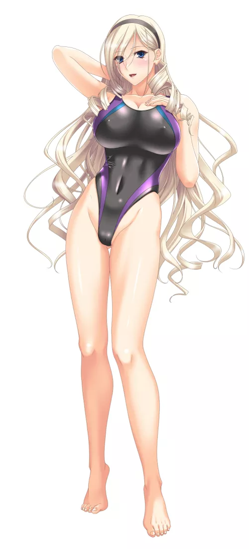 Celia Kumani Entory Flaunting her Two-tone Black Swimsuit [Walkure Romanze] (Mizoro Tadashi) by ecchi_neko