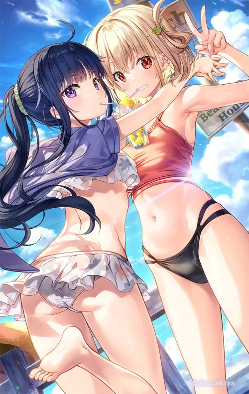 Swimsuit Takina and Chisato by kmlshblr