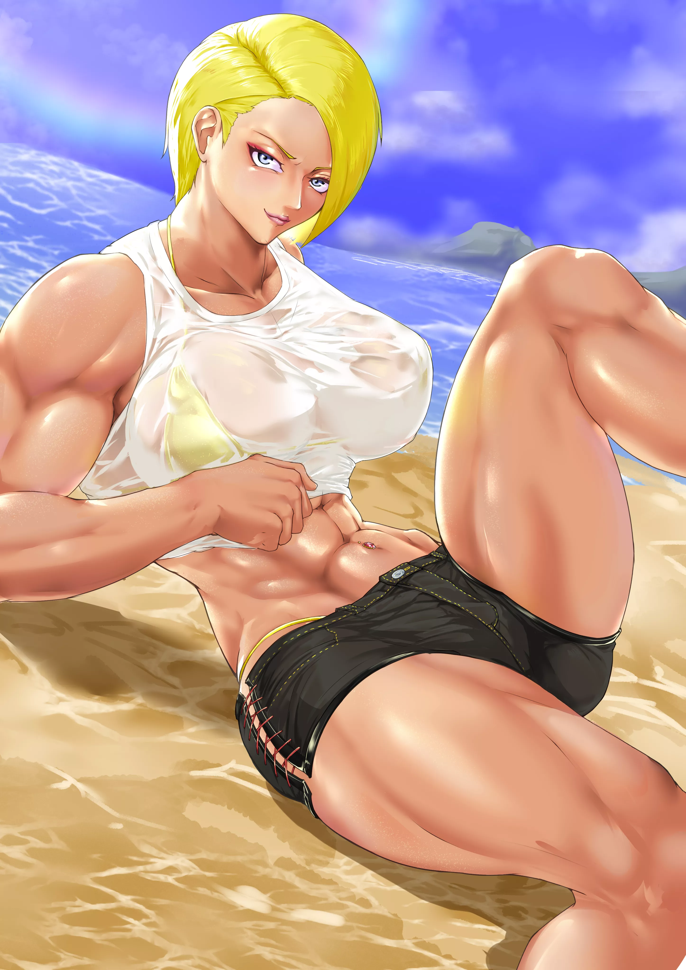 Blonde at the beach [Artist: himazin29gou] posted by ComaOfSouls