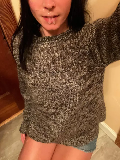 It’s kind of a busy sweater but cum’s sitting on it and soaked in. I kept it on the rest of the night too by ctsharing