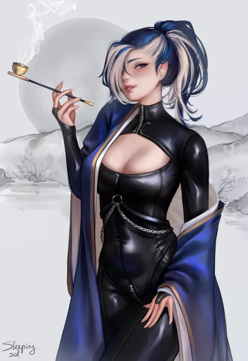 Latex quite suits Akali in my opinion :) (SleepingSol) by Sleeping-Sol