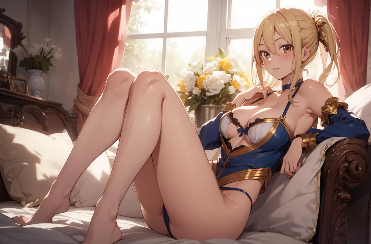 lucy heartfilia in bed (pixai) posted by DammyAiHentai