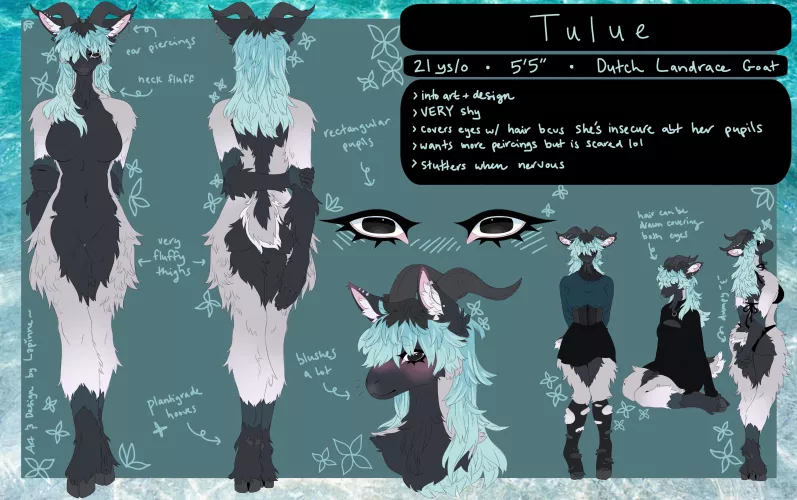 My new goat girl Tulue! I simply do not see enough goat sonas (art and design by me) by lapinne_