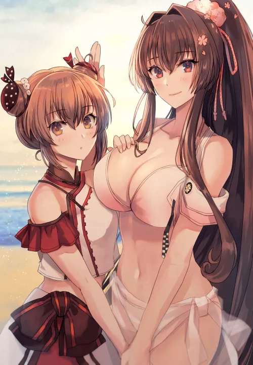 Tan Yang and Yamato are having fun at the beach [Kancolle] by namiaiman