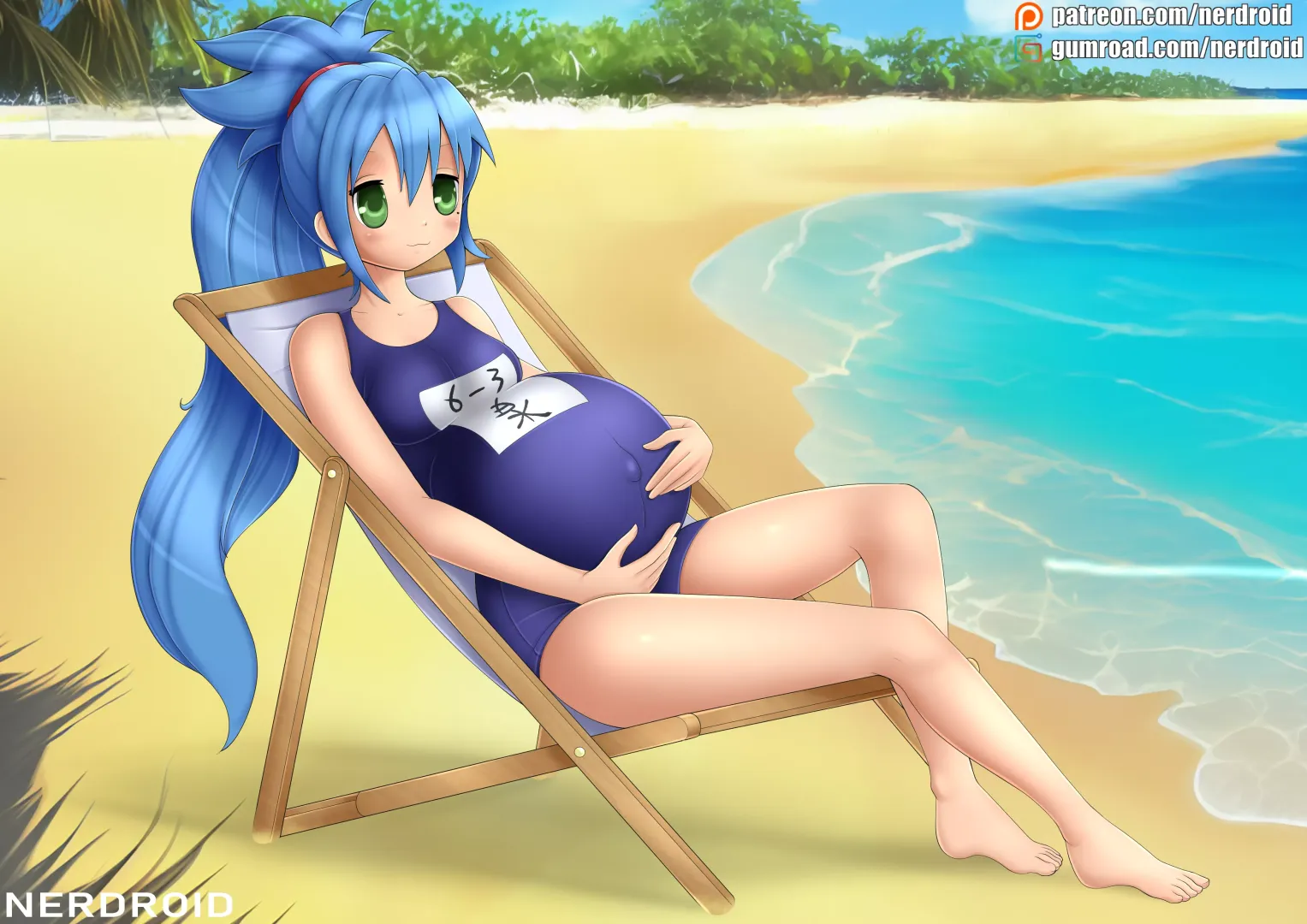 Konata from Lucky Star is relaxing on the beach - Made on commission(NerDroid) posted by Ner-Droid
