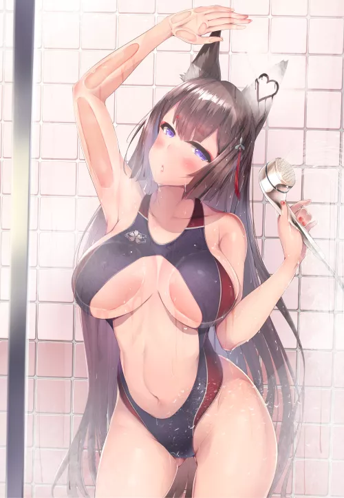 Amagi Pressing her Body into Mirror to Tease Commander's Dick [Azur Lane] (nksk) by ecchi_neko