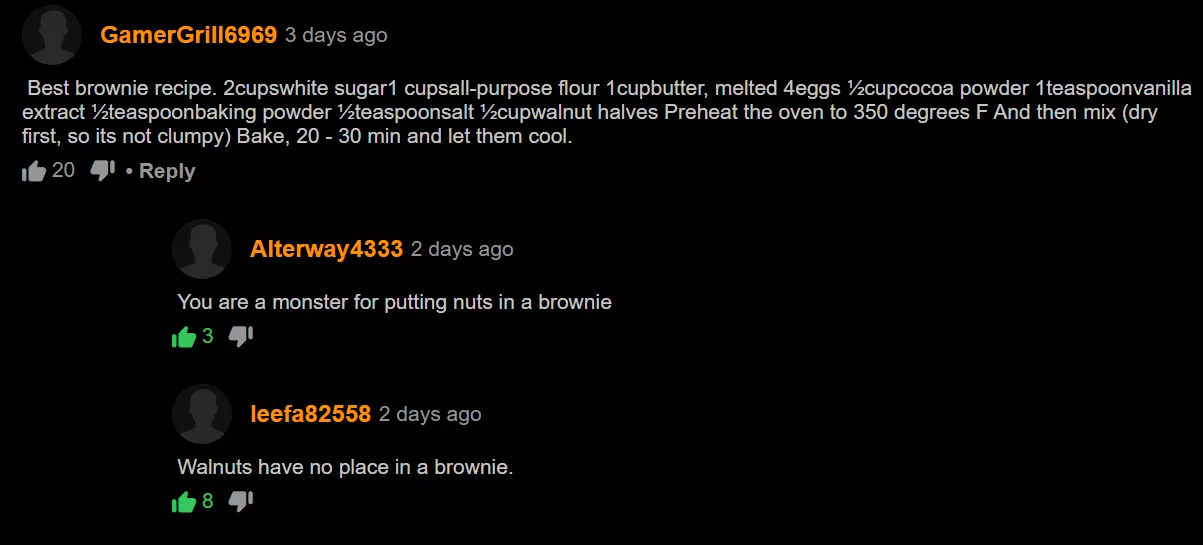 Brownies should or shouldn't have walnuts? posted by M0STACH0286