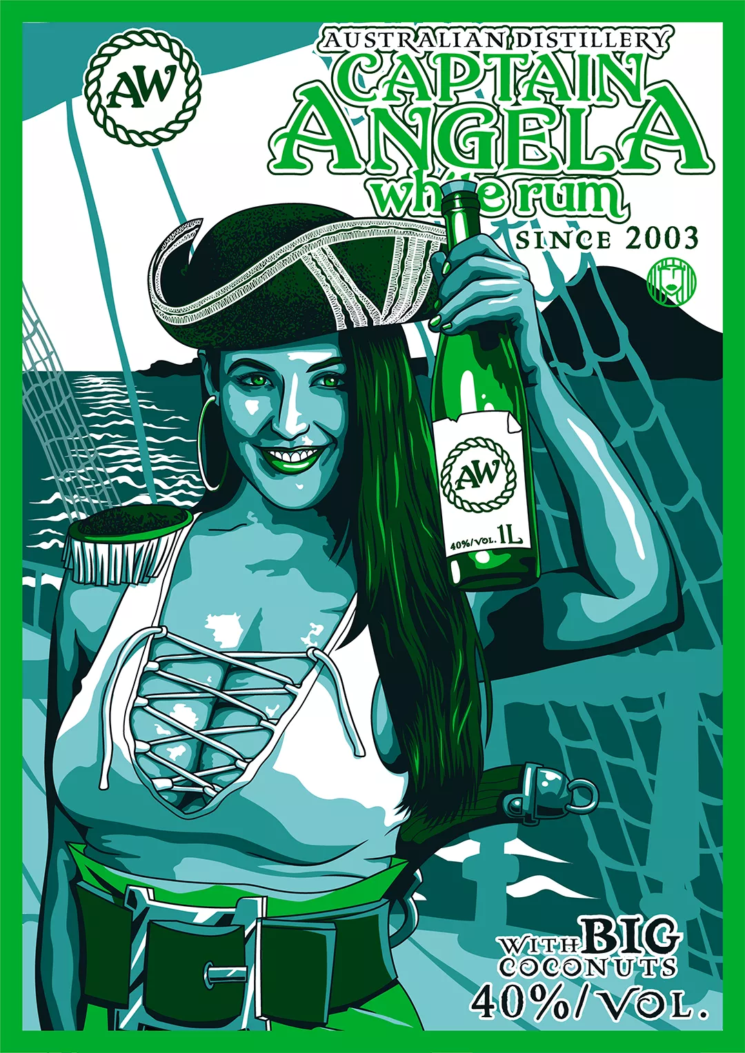 Captain Angela white rum t shirt illustration posted by higor4tunato