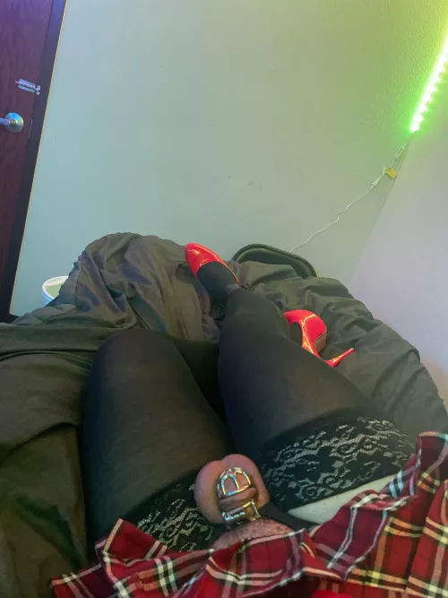 You know you’re a pathetic cum slut when your heels are bigger than your chastity 🙈 by Cold_Offer907