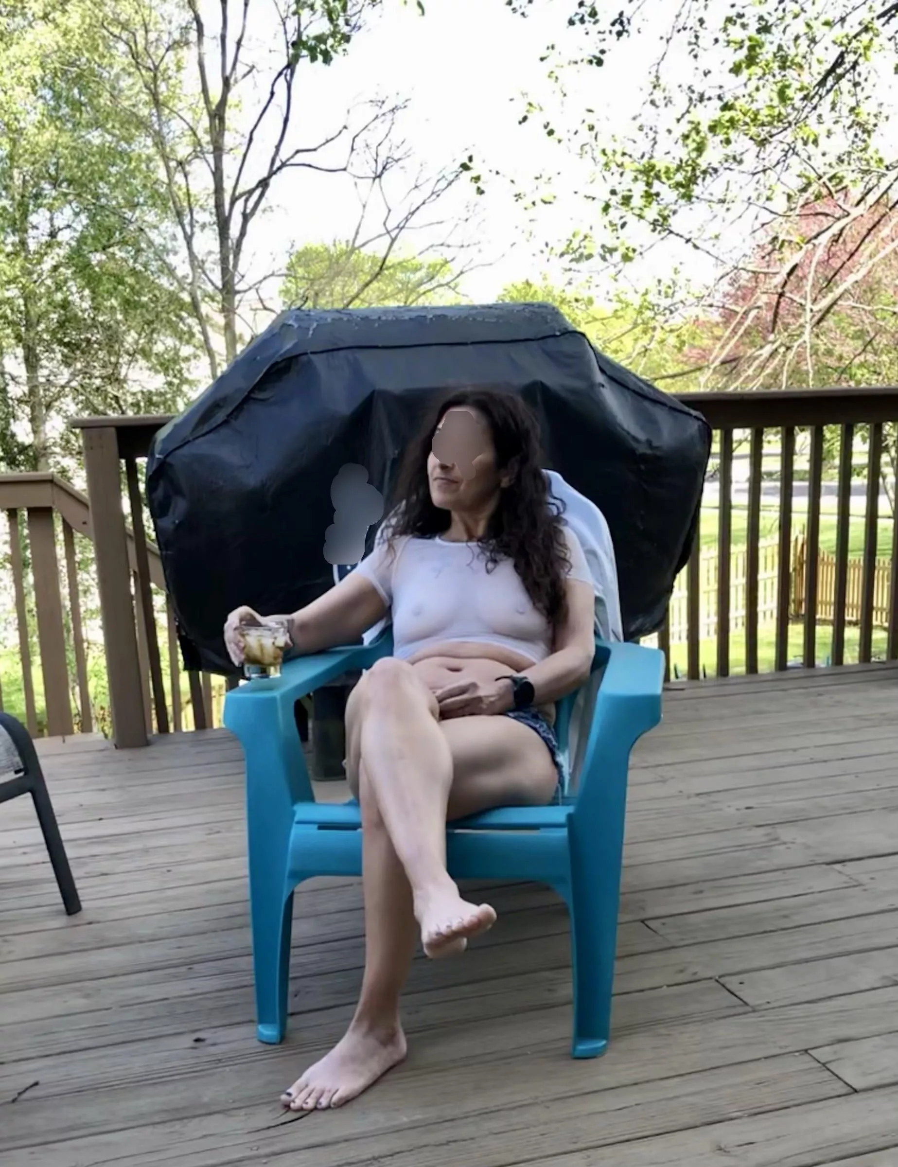 Annie (wife, 54) enjoys a nice bourbon on the deck. Care to join? posted by Deckerstarstan