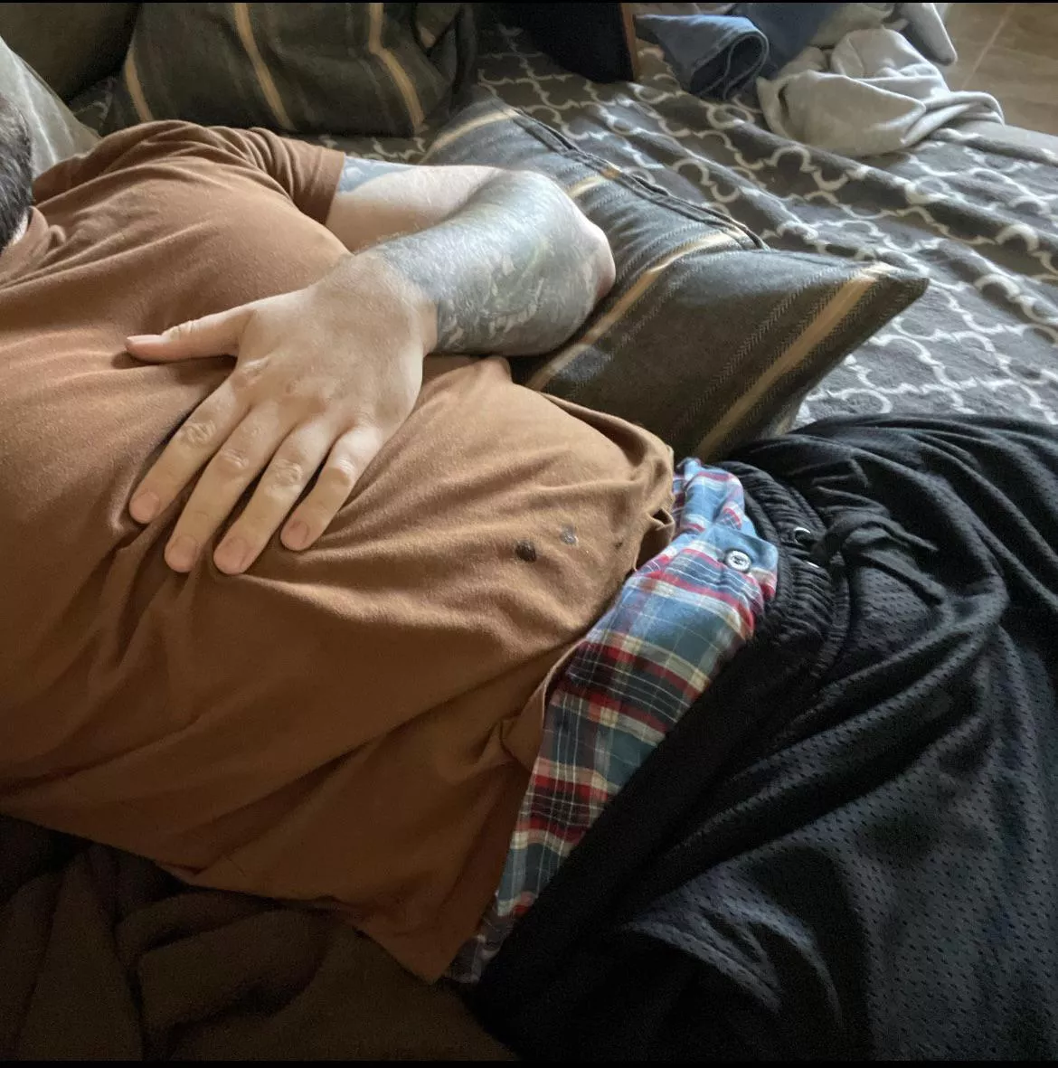 [33] boxers and gym shorts are a bold combo. posted by YuckiestSnake