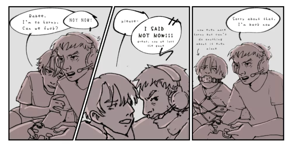 A three panel gay comic by SupermarketThen9090