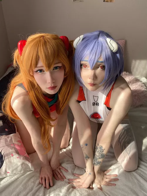 asuka and rei (neon genesis evangelion) by PieWaifu