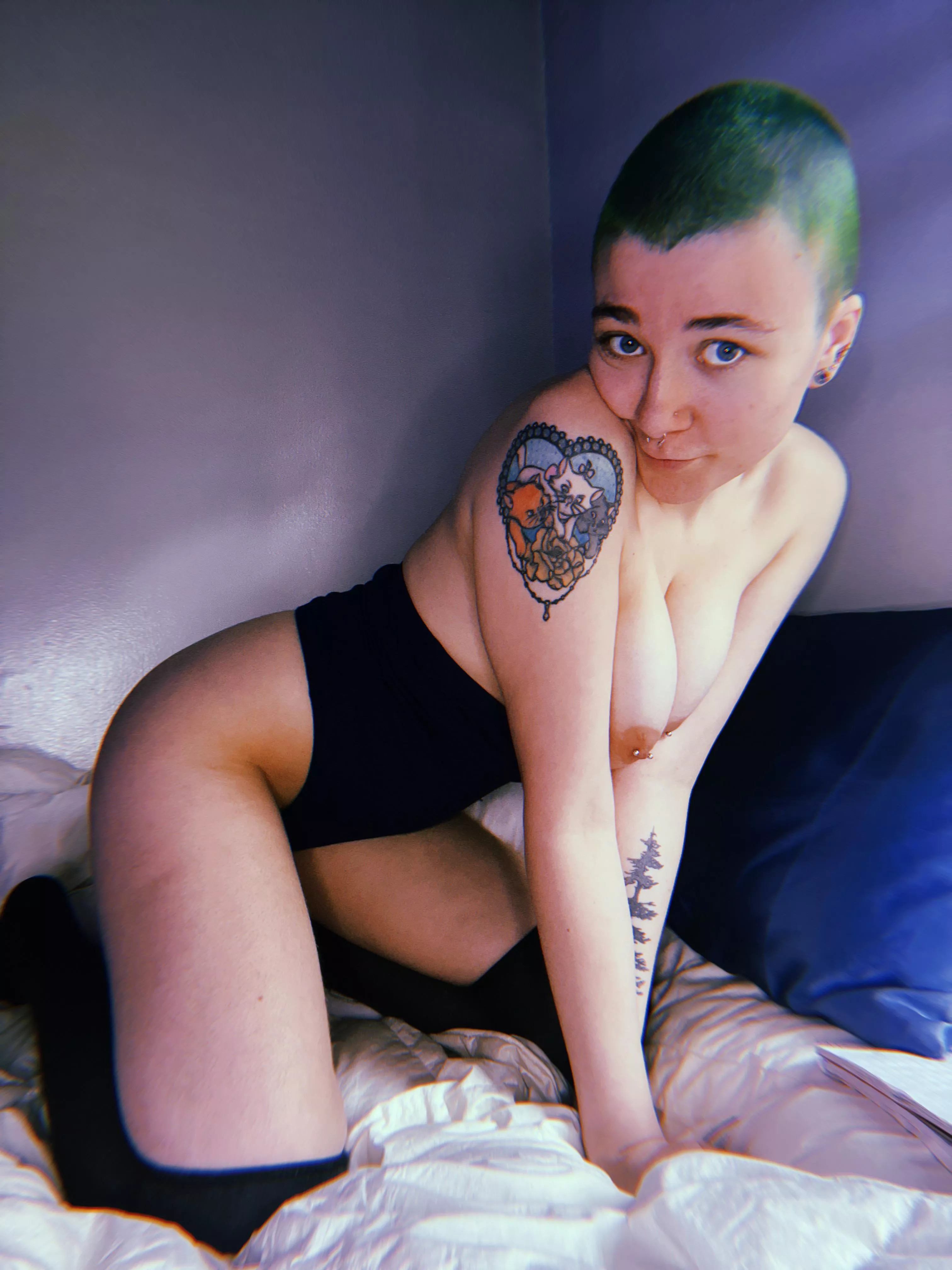 Just wanted to show off the buzz, bodysuit, and tattoo (: posted by Over_Building_4157