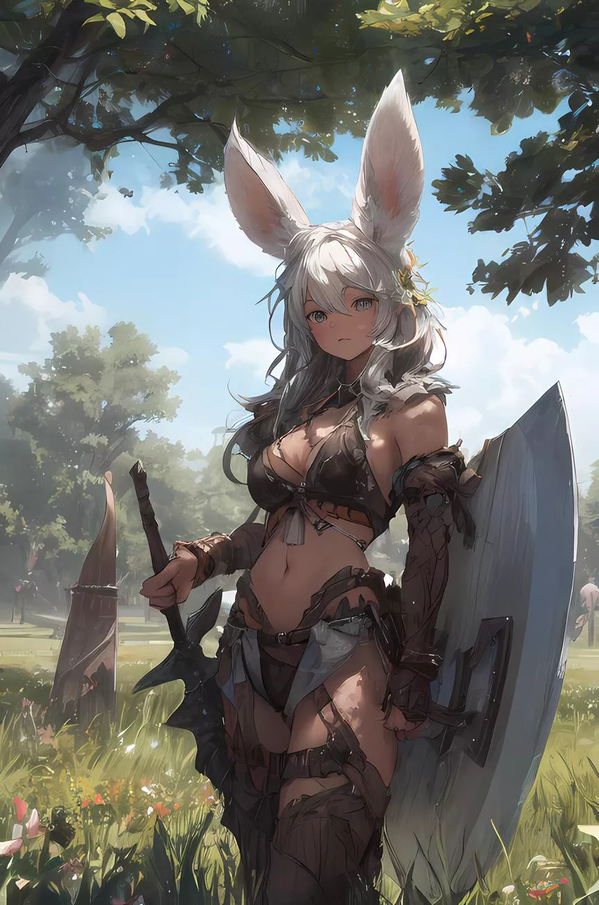 Harengon Barbarian for D&D. That was not the plan, but sky-net knows what we like.(pixai.art) posted by Kubex0