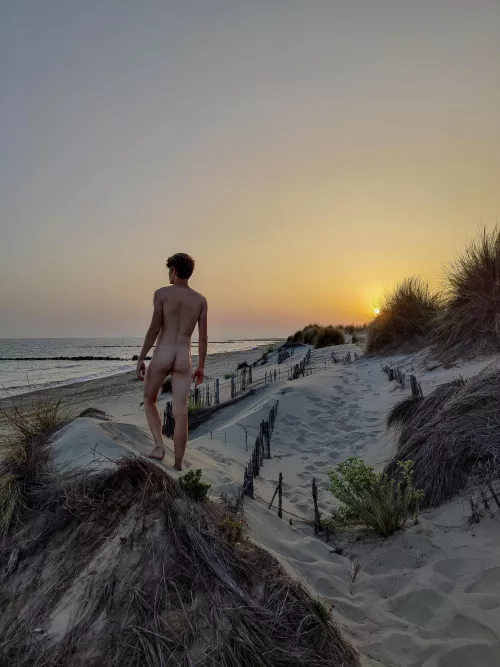 July 17th, 8:59pm. When you're the last one at the nudist beach, at first you feel like you shouldn't be there. But, as the sun sets, you slowly feel like you become part of nature * - * by Topotopotopotopot