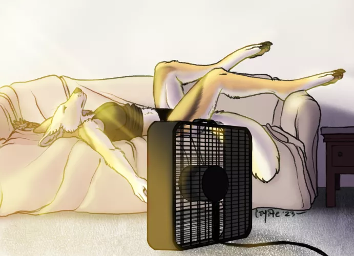 Summer is rough when you're covered in fluff (My art) by Pantherdraws