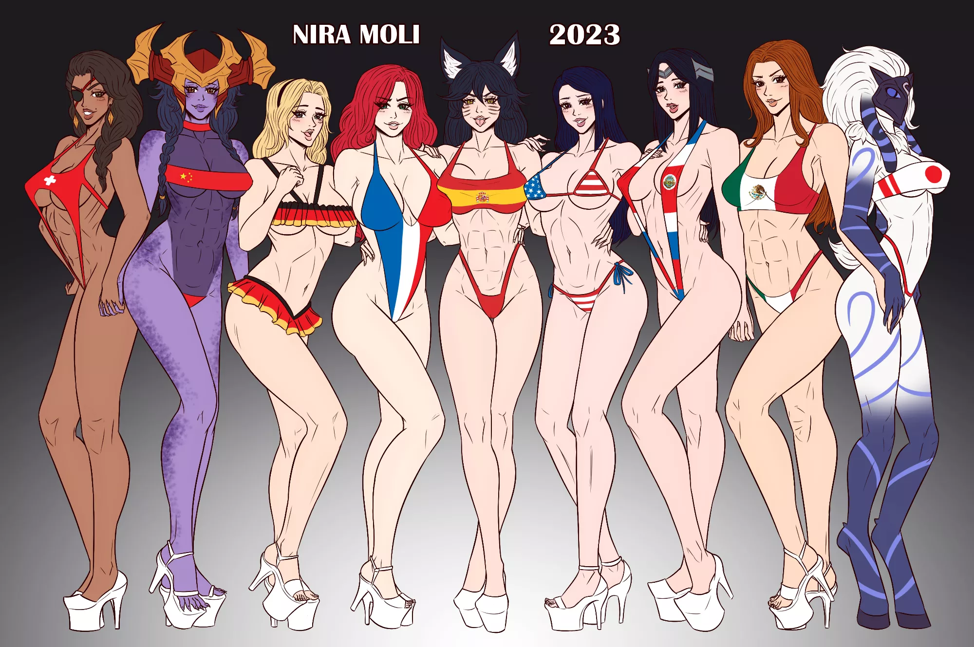 Bikini Contest (Samira, Shyvana, Lux, Fortune, Ahri, Caitlyn, Irelia, Leona, Kindred) (nira_moli) posted by Karin096