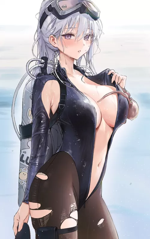Diving Wetsuit Enterprise tore her tights (ame) [Azur Lane] by llamanatee
