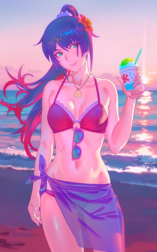Hitagi at the beach [Monogatari Series] by xSaviour_N