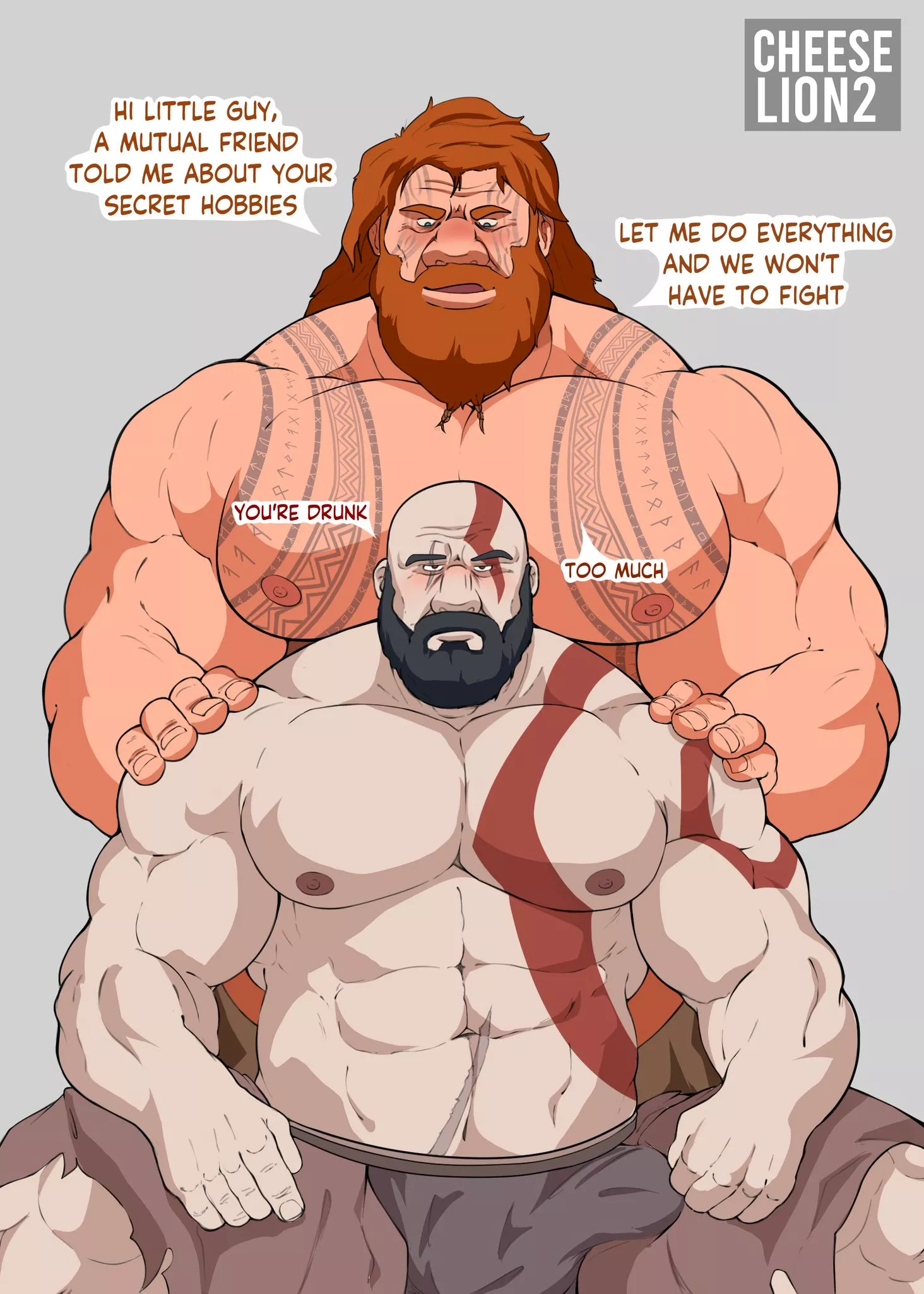 Thor x Kratos (Artist: @CheeseLion2) posted by CaizaEsbal