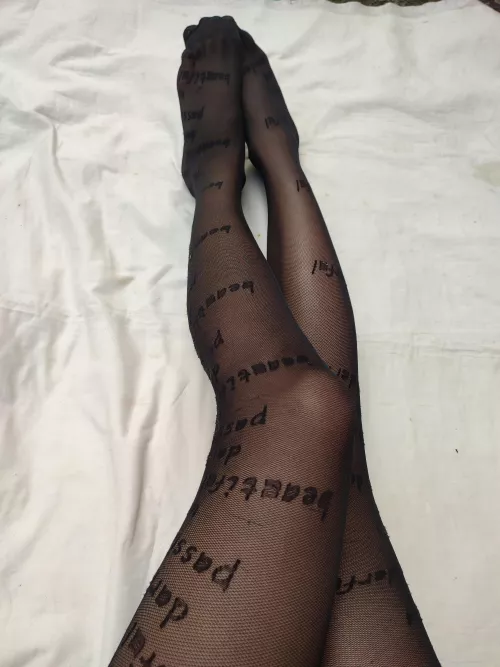my skinny legs in black pantyhose, it's time to take off after a hard day by 1Ella_1