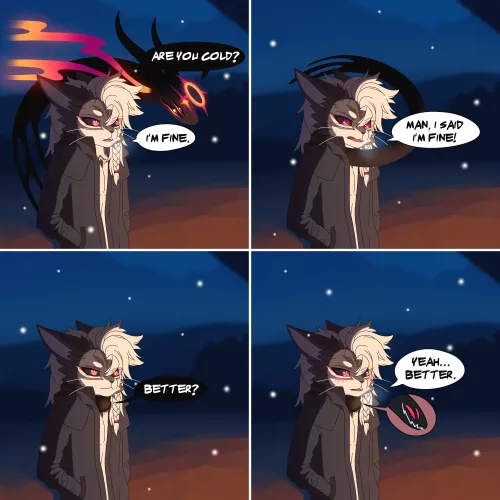 A little comic of my sona and his pal! (art by me @grimspore) by P3ntachoron