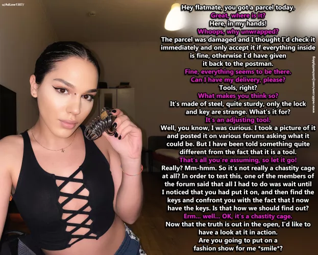 A very helpful flatmate, isn't she? by justchastityblog