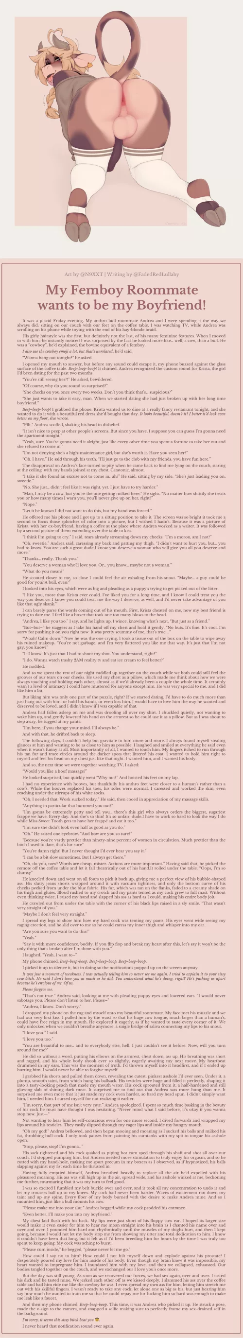 My Furry Femboy Roommate wants to be my Boyfriend! [Furry] [Yaoi] [Femboy] [Oral] [Anal] [Penis Size Comparison] [Straight-to-Bi] [Lovey-dovey] [Art by Nextel @N9XXT] by FadedRedLullaby