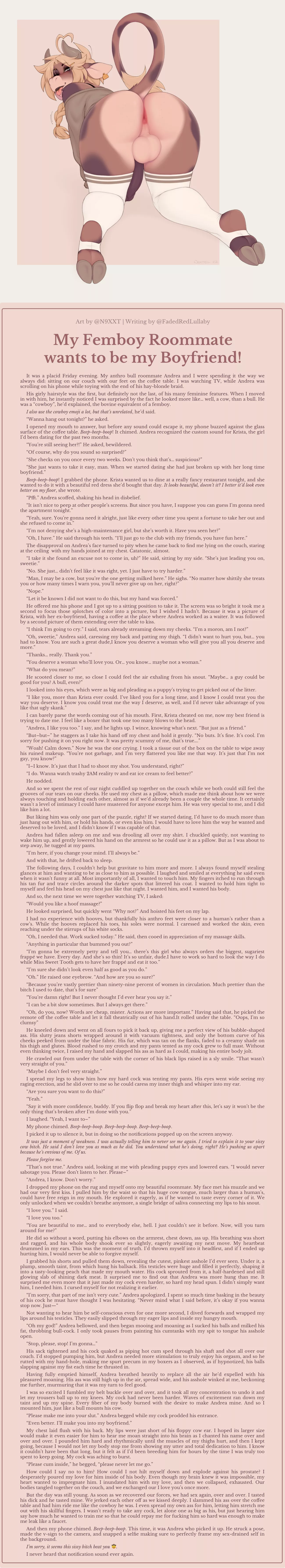 My Furry Femboy Roommate wants to be my Boyfriend! [Furry] [Yaoi] [Femboy] [Oral] [Anal] [Penis Size Comparison] [Straight-to-Bi] [Lovey-dovey] [Art by Nextel @N9XXT] posted by FadedRedLullaby