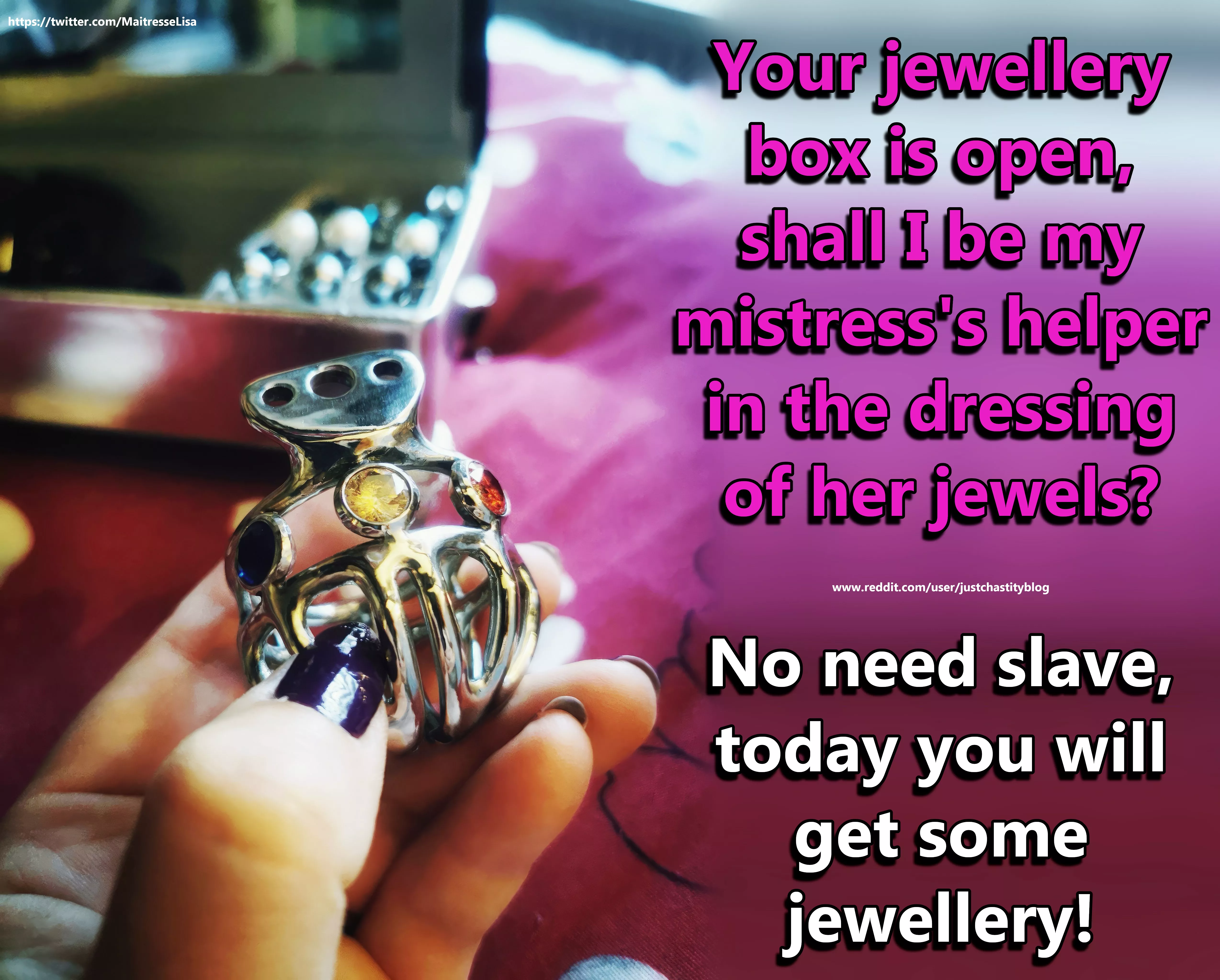 A good slave will also always be a good servant, attentive and polite at all times. posted by justchastityblog