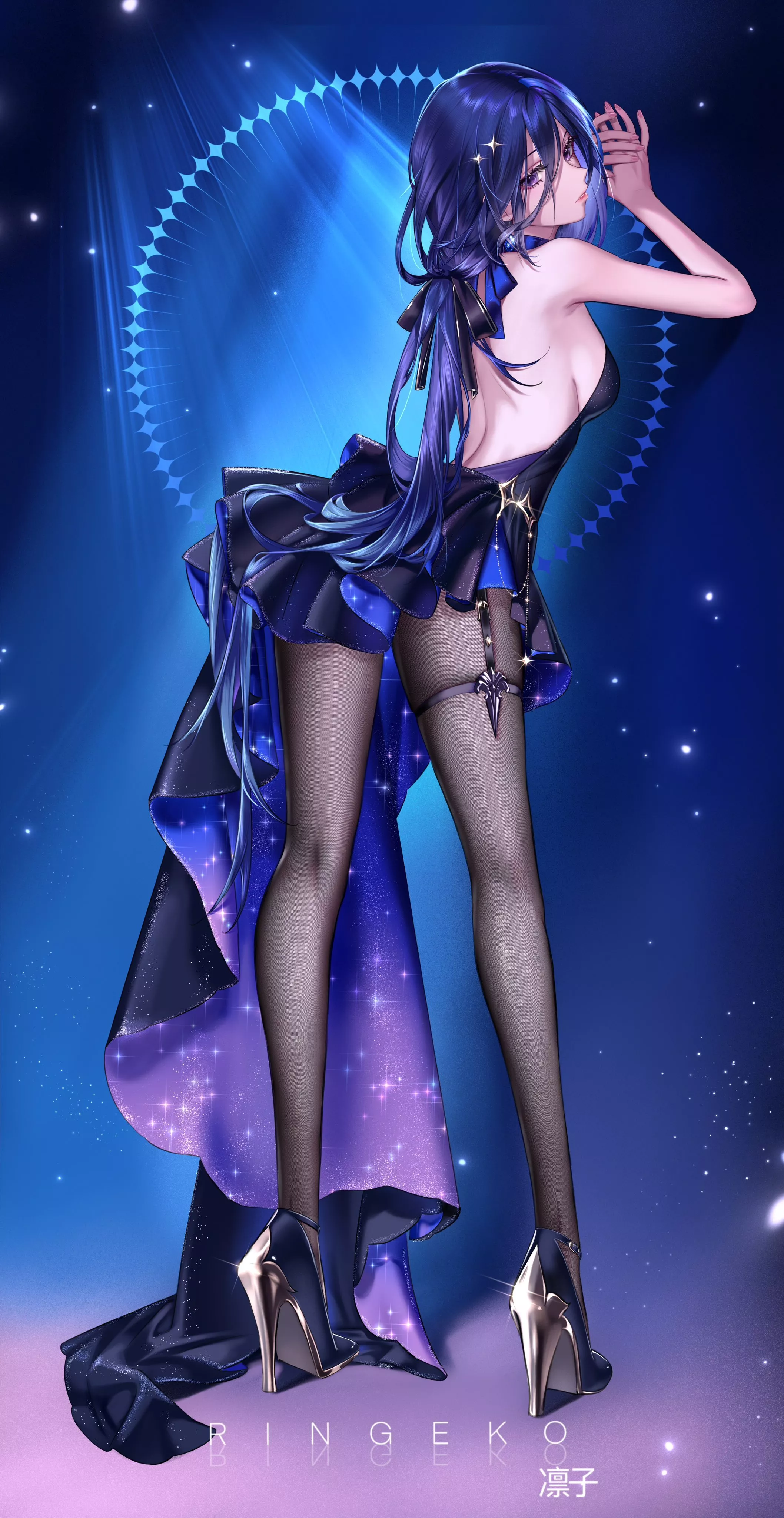 Clorinde winsome in black and blue layered dress (ringeko_tan) [Genshin Impact] posted by elegantloveglimmer