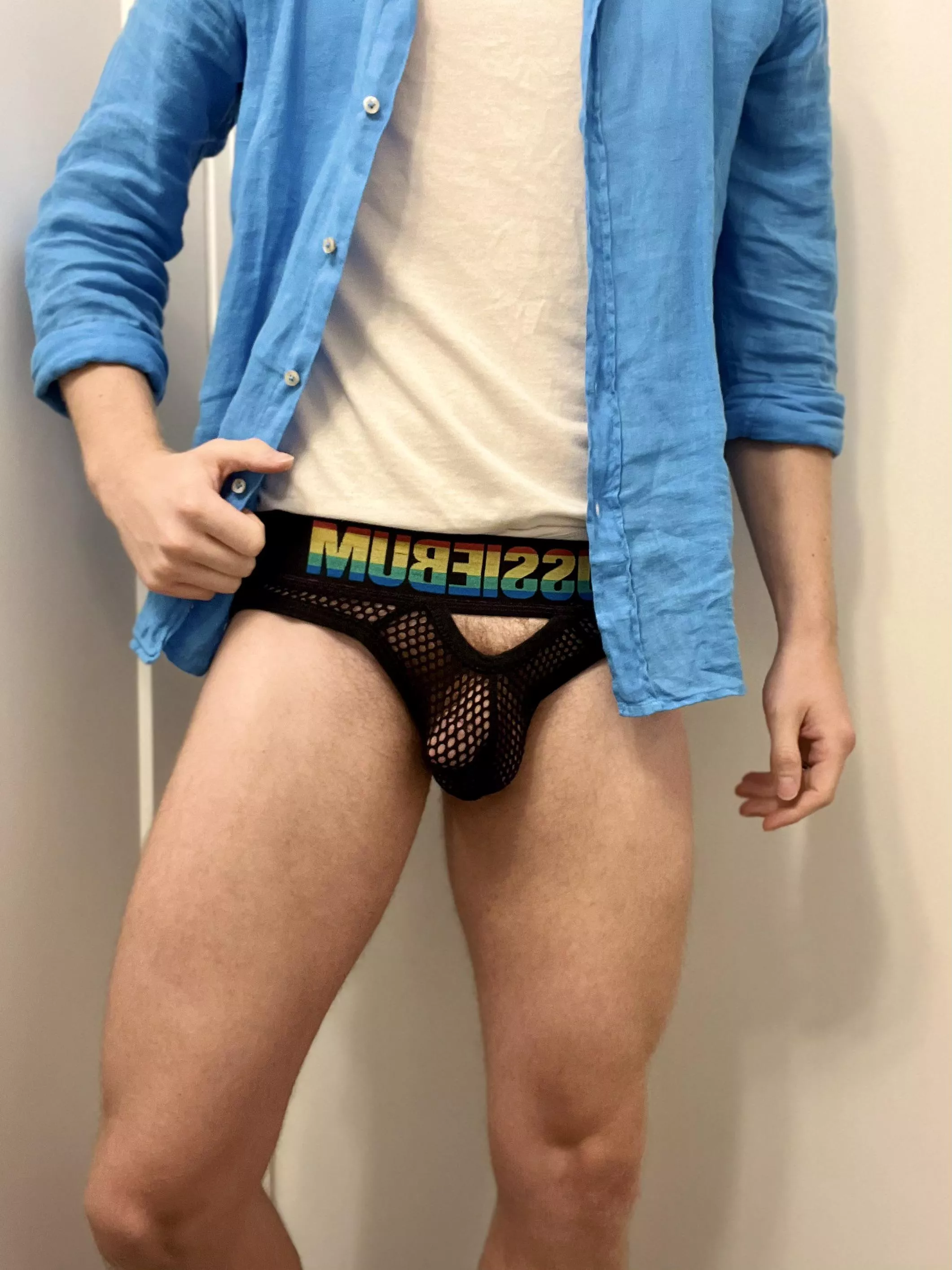 Mesh briefs show it all off… posted by hornyscistudent