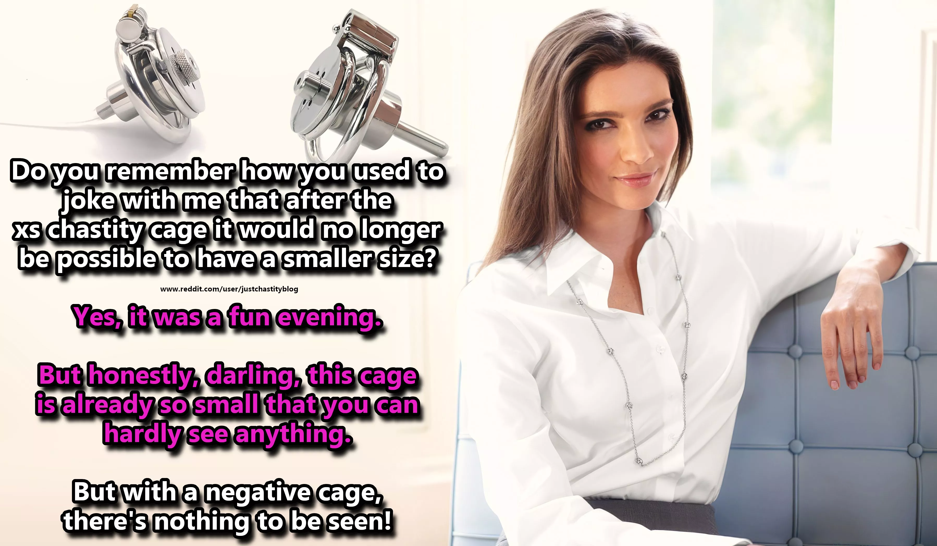 It was a very funny evening with your wife, wasn't it? posted by justchastityblog