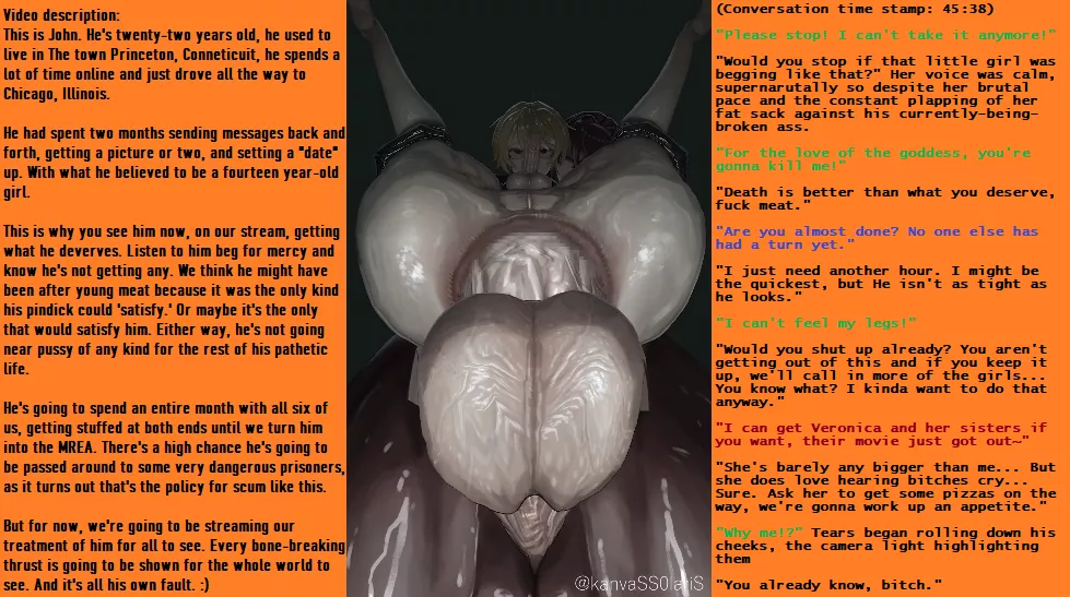 Predator hunting works differently in the Futadom universe. (Rape) (Rough) (Implied imminent Gangrape) (Implied attempt at grooming/SA of a minor) (Justice) (Implied life-ruining/life in prison) (Art by canvassolaris) posted by proudtogeek