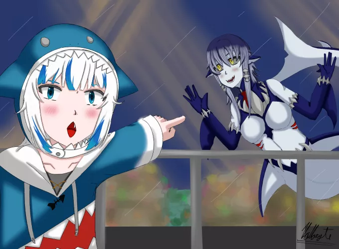 Gawr Gura finds her long-lost cousin by Jaxx1992