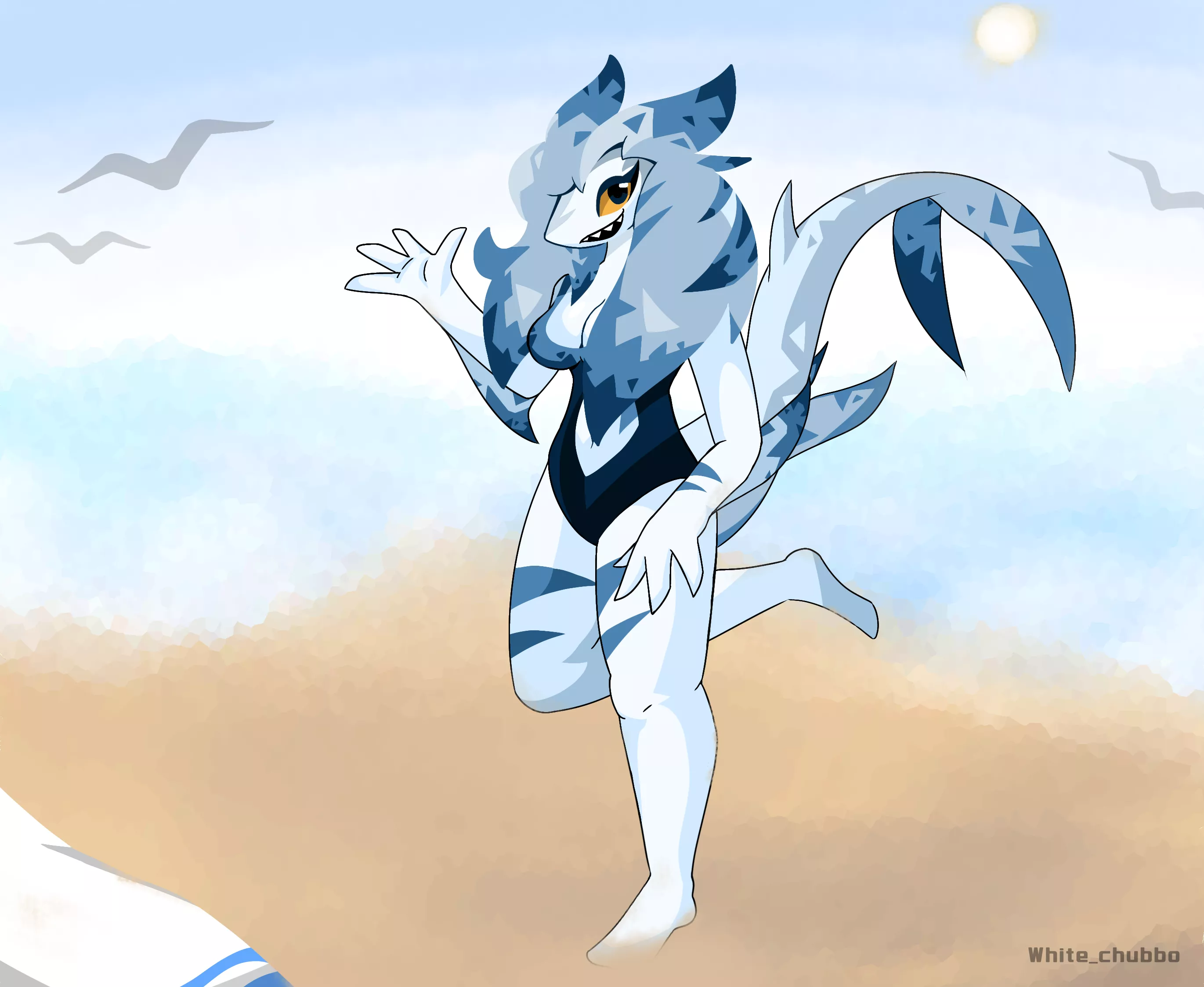 Shark waving at you (art/character by me) posted by white_chubbo