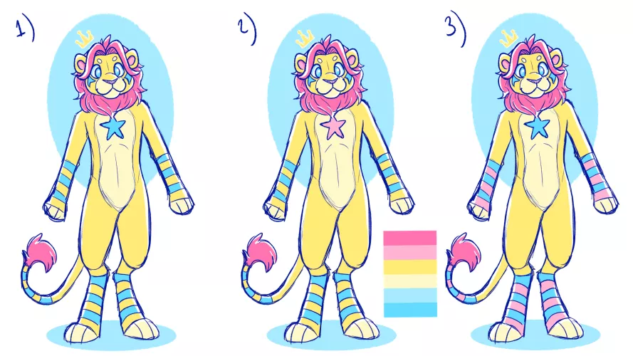 Doing a redesign of my character with this color palette, which one do you think is better? by Searix1627